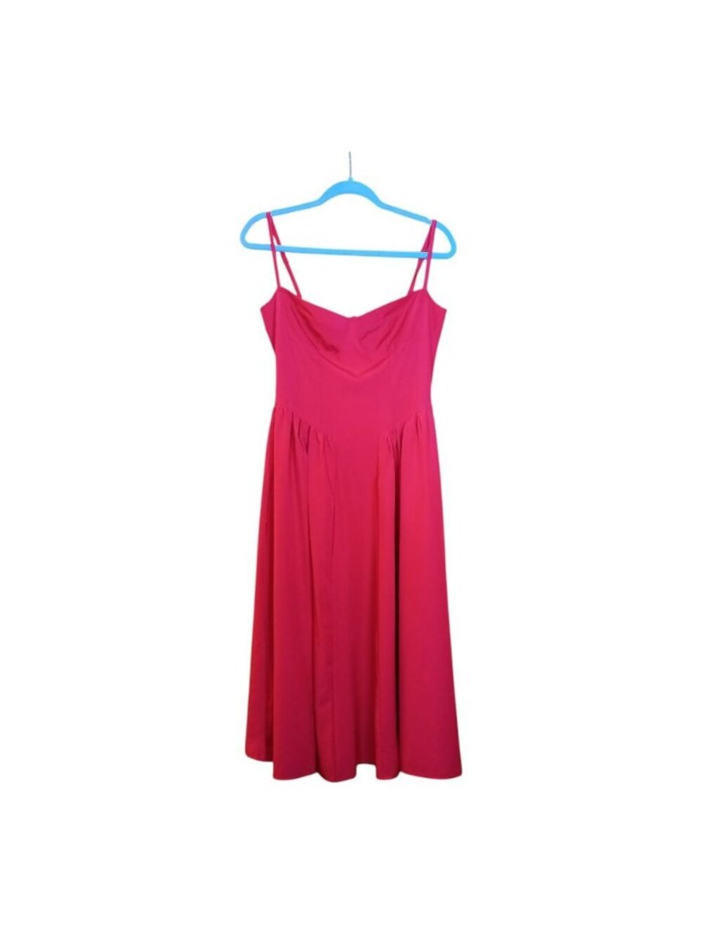 Bustier Red Dress Size S Adjustable Spaghetti Straps Midi Fit & Flare W Pockets